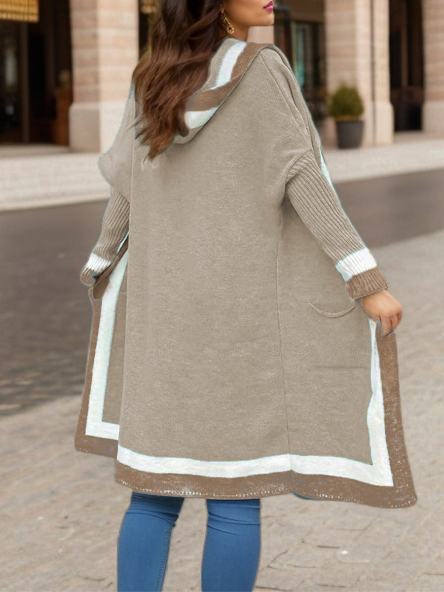 Long women's cardigan – Oversized cut – Soft knit – Hood – Pockets – Ribbed cuffs