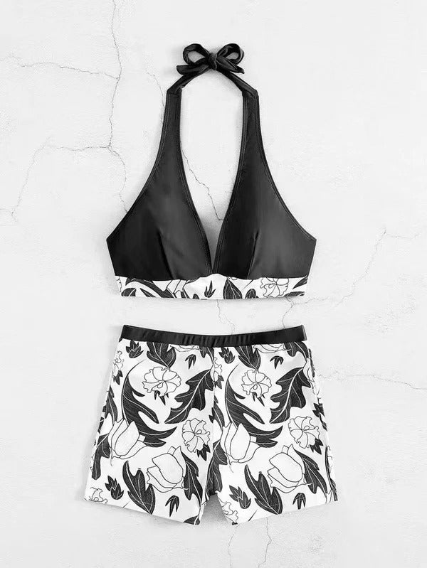 Women's bikini – Backless top – High-waisted shorts – Floral print