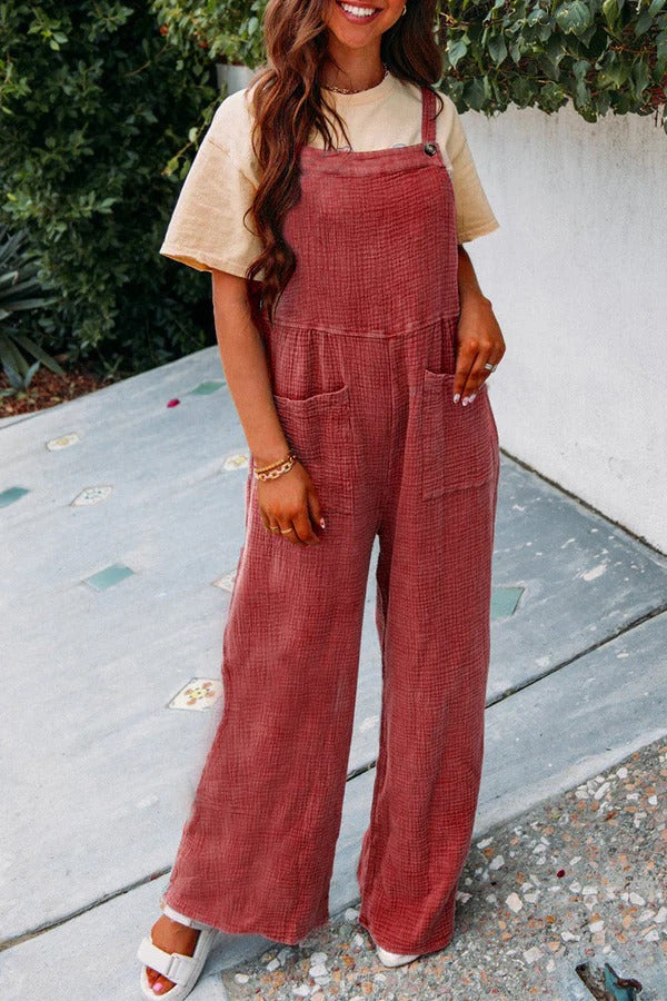 Women's jumpsuit – Dungaree style – Cotton – Loose fit – Wide legs – Adjustable straps
