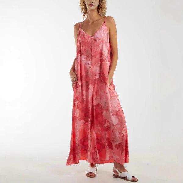 Women's long dress – Breathable fabric – Adjustable straps – Elegant flowing cut