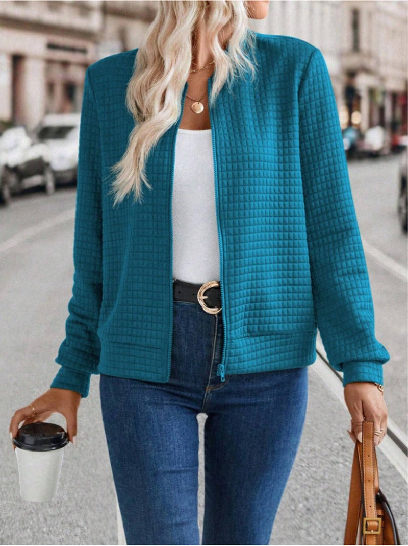 Women's Cardigan Jacket – Quilted – Straight Cut – Zipper Closure – Minimalist Style
