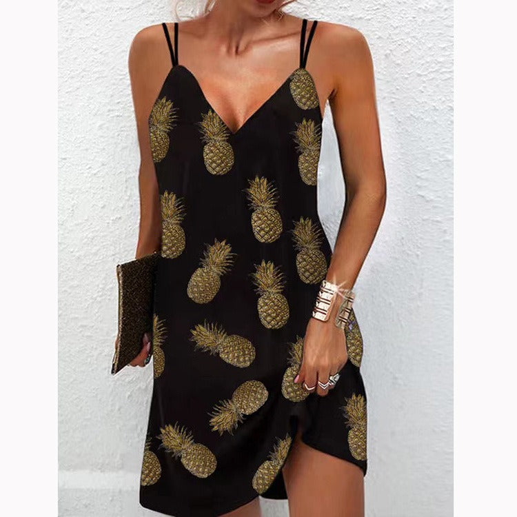 Women's Dress – Slim Fit – Seamless V-Neck – Heart Print – Mini