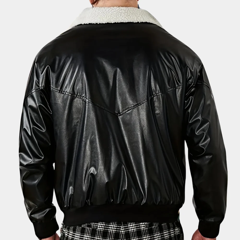 Blouson homme – Coupe décontractée – Finition brillante – Col et doublure en peluche