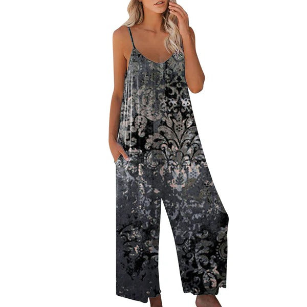 Women's jumpsuit – Loose fit – Wide leg – Thin straps – Soft cotton fabric