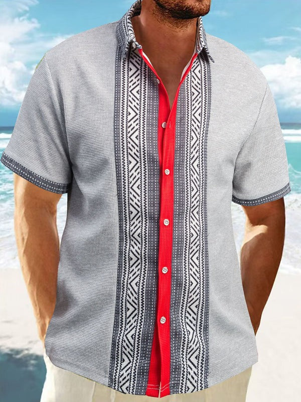 Men's short-sleeve shirt – relaxed fit – ethnic pattern – breathable cotton