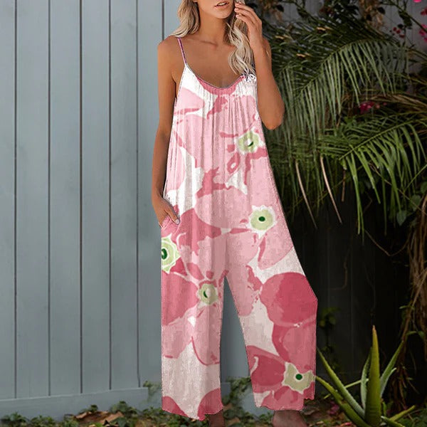 Women's jumpsuit – Loose fit – Wide leg – Thin straps – Soft cotton fabric