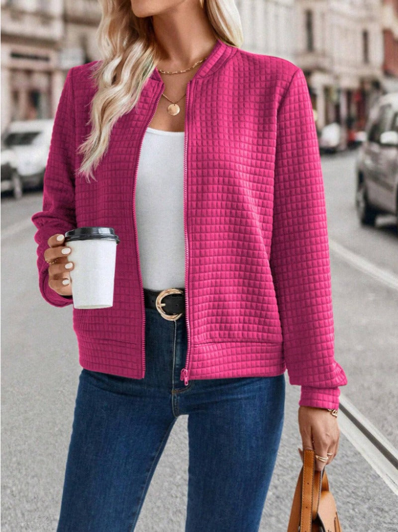 Women's Cardigan Jacket – Quilted – Straight Cut – Zipper Closure – Minimalist Style