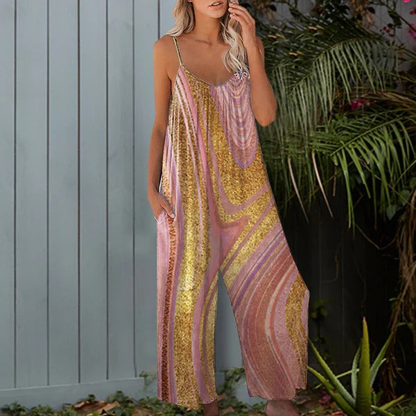 Women's jumpsuit – Loose fit – Wide leg – Thin straps – Soft cotton fabric