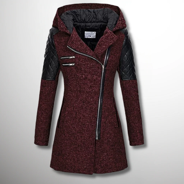 Women's Jacket - Wool Blend - Fitted Cut - Mid-Thigh Length - Stand-Up Collar Integrated Hood