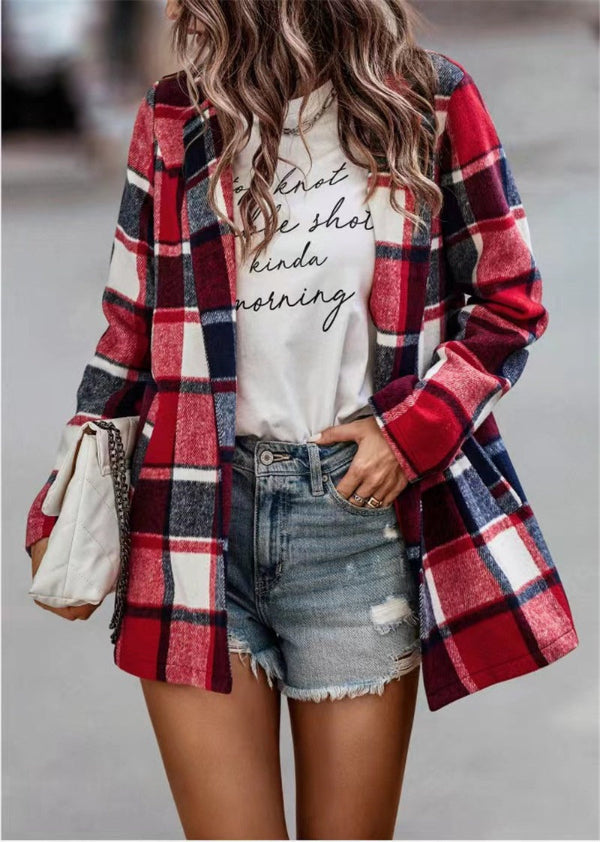 Manteau cardigan femme – Coupe oversize – Tissu effet laine – Motif à carreaux – Manches longues – Ouverture sans fermeture