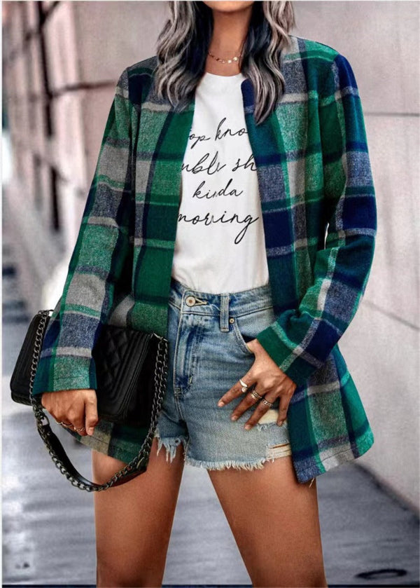 Manteau cardigan femme – Coupe oversize – Tissu effet laine – Motif à carreaux – Manches longues – Ouverture sans fermeture
