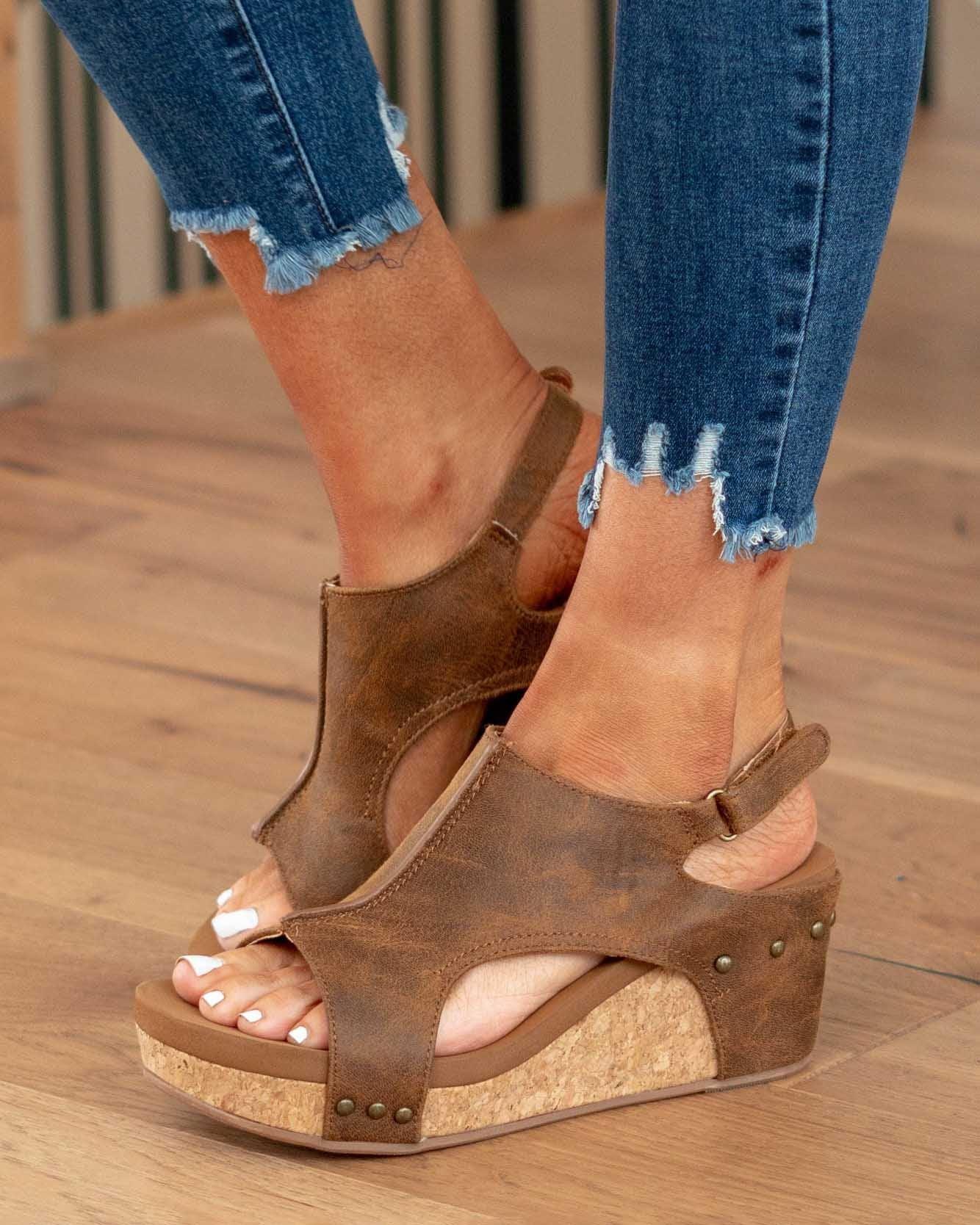 Sandals woman – Cork sole – Open toe – Ergonomic support – Cutout detail