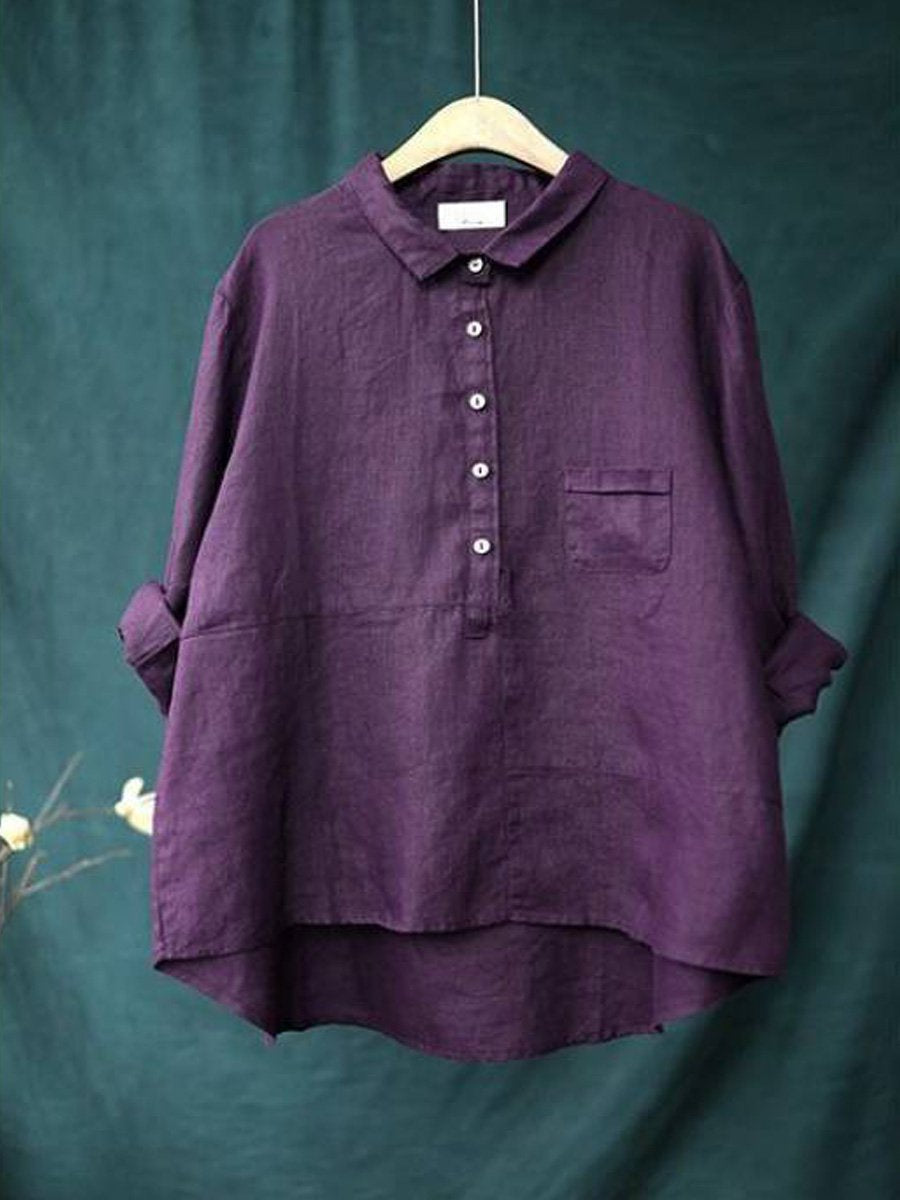 Chemise femme – fibres naturelles – coupe ample – manches longues – col à revers