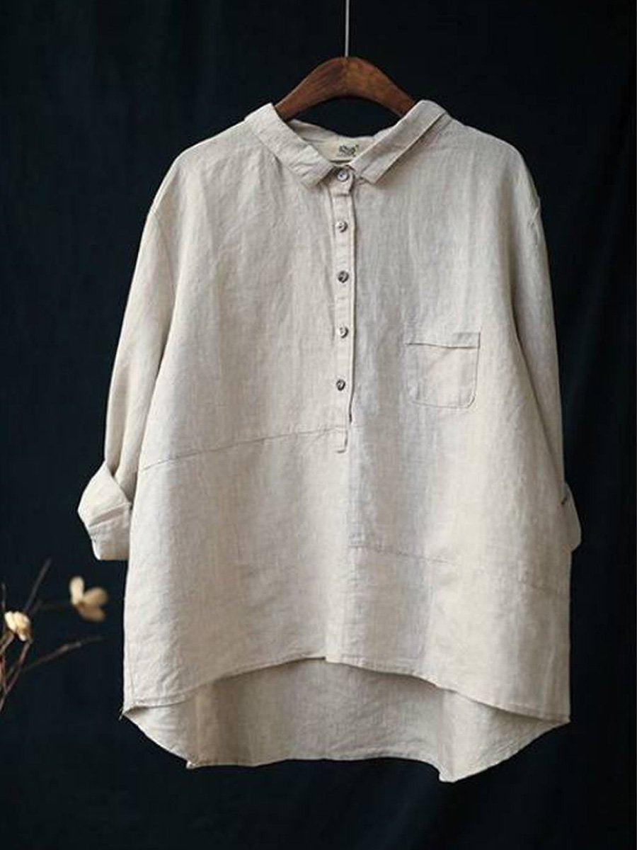 Chemise femme – fibres naturelles – coupe ample – manches longues – col à revers