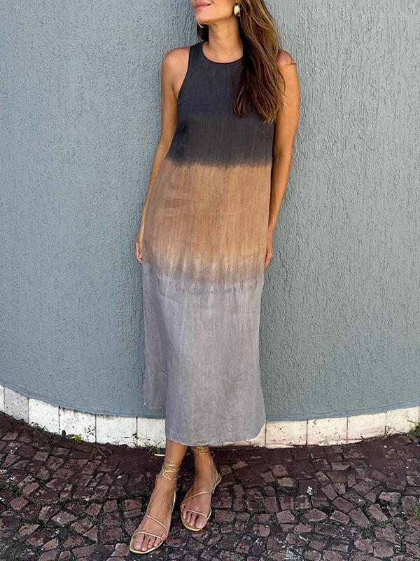 Women's midi dress – Loose fit – Sleeveless – Natural fibers – Side slit
