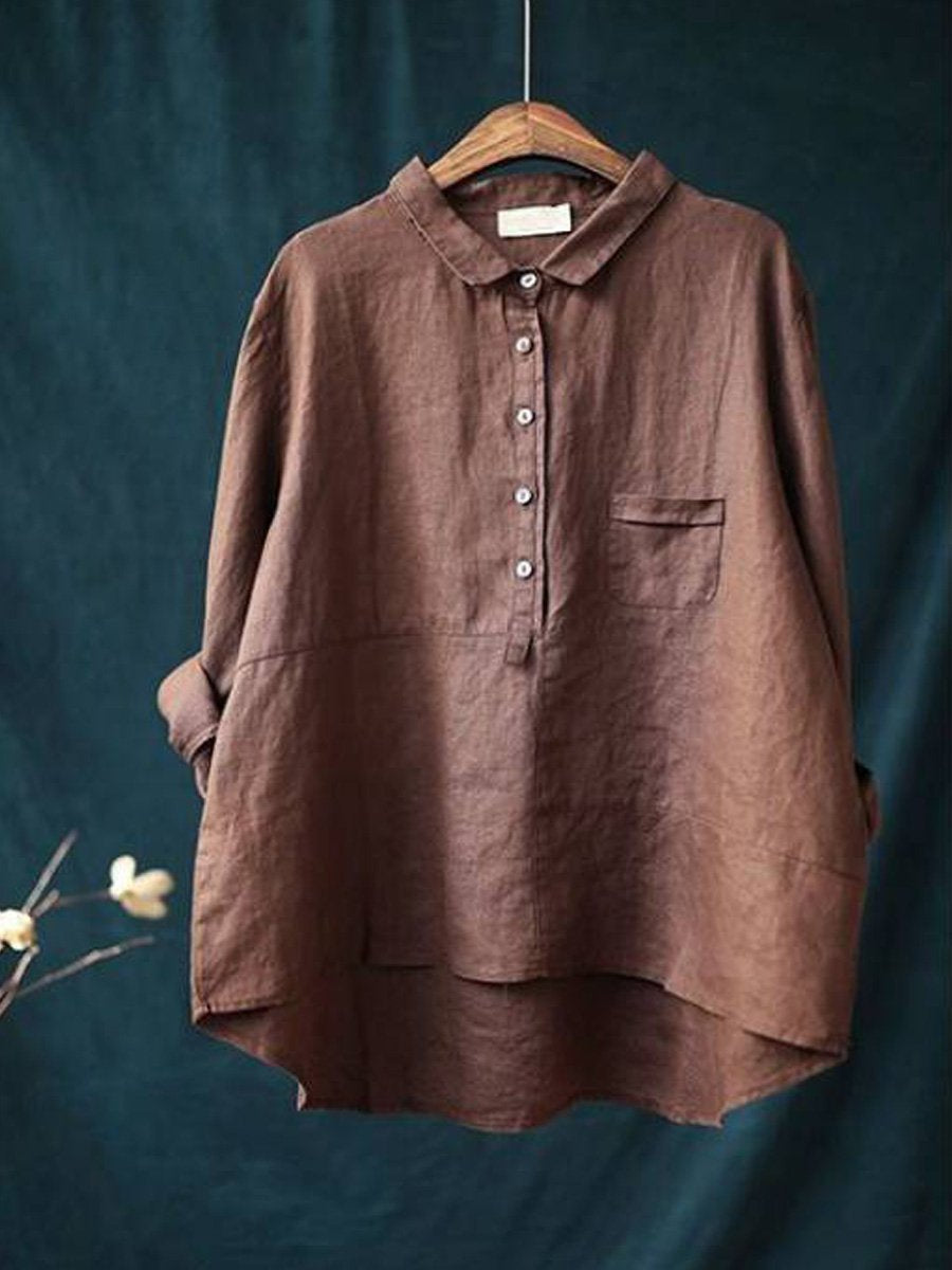 Chemise femme – fibres naturelles – coupe ample – manches longues – col à revers