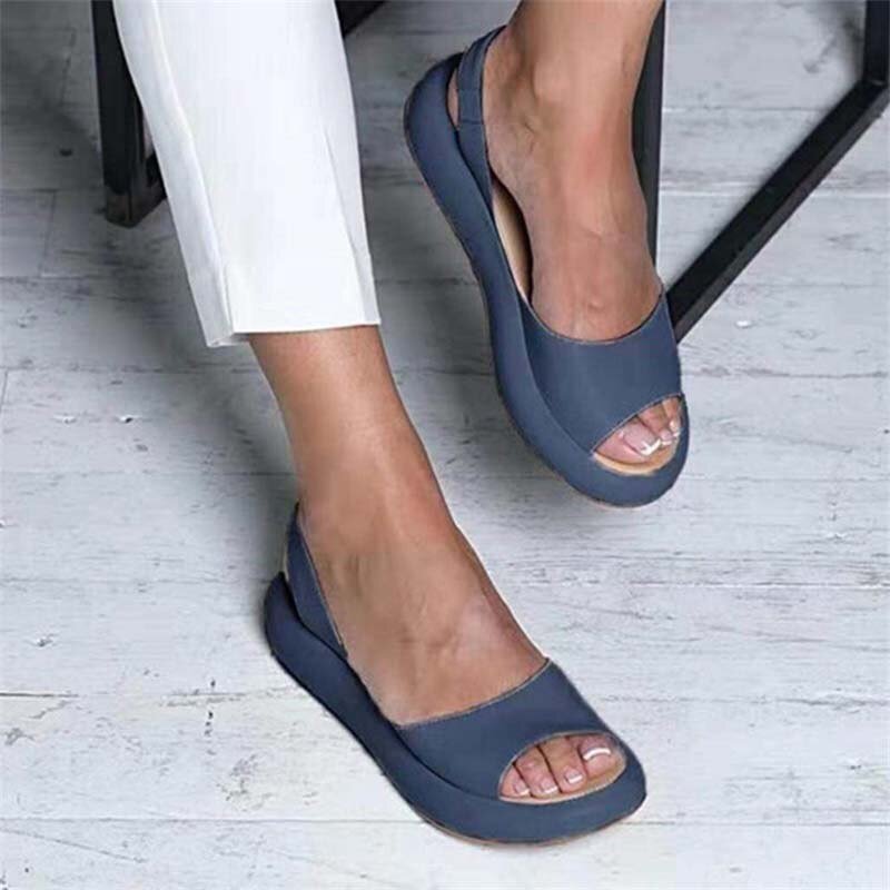 Women's flat shoes – Open toe – Back strap – Soft platform sole