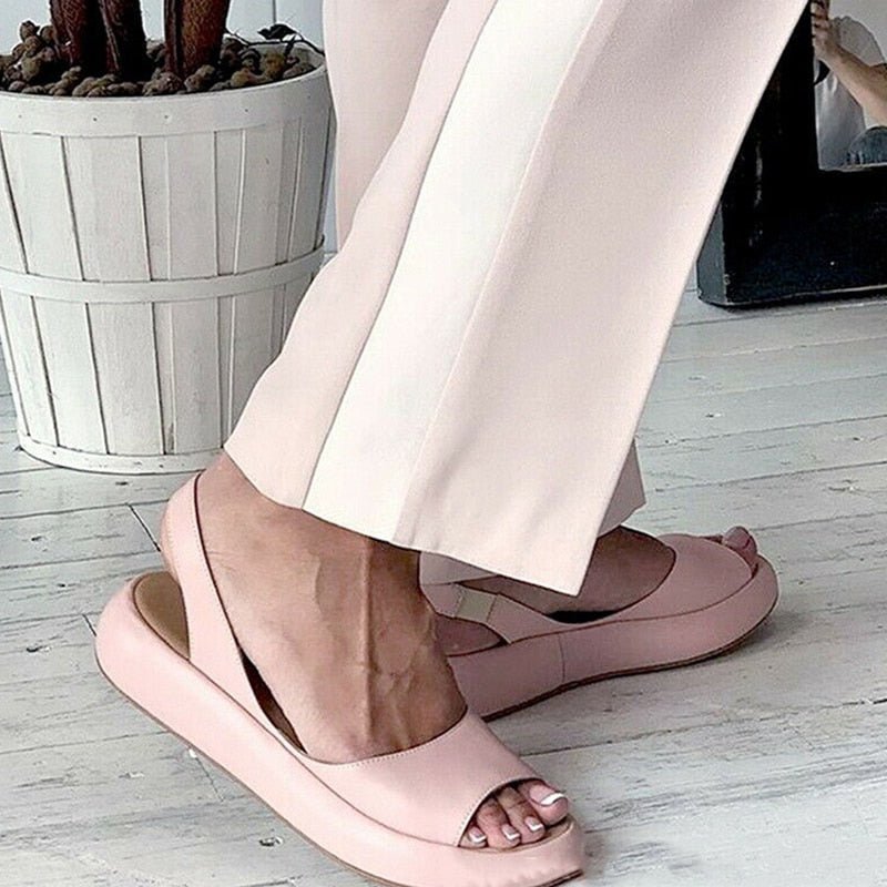 Women's flat shoes – Open toe – Back strap – Soft platform sole