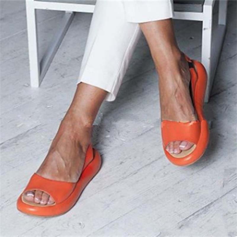 Women's flat shoes – Open toe – Back strap – Soft platform sole