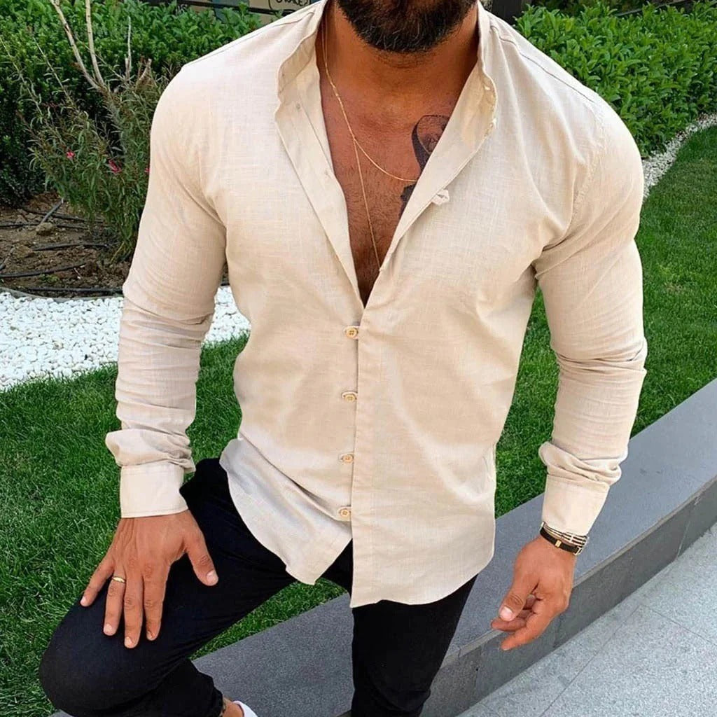 Men's shirt – Slim fit – Long sleeves – Natural fibers – Casual chic style
