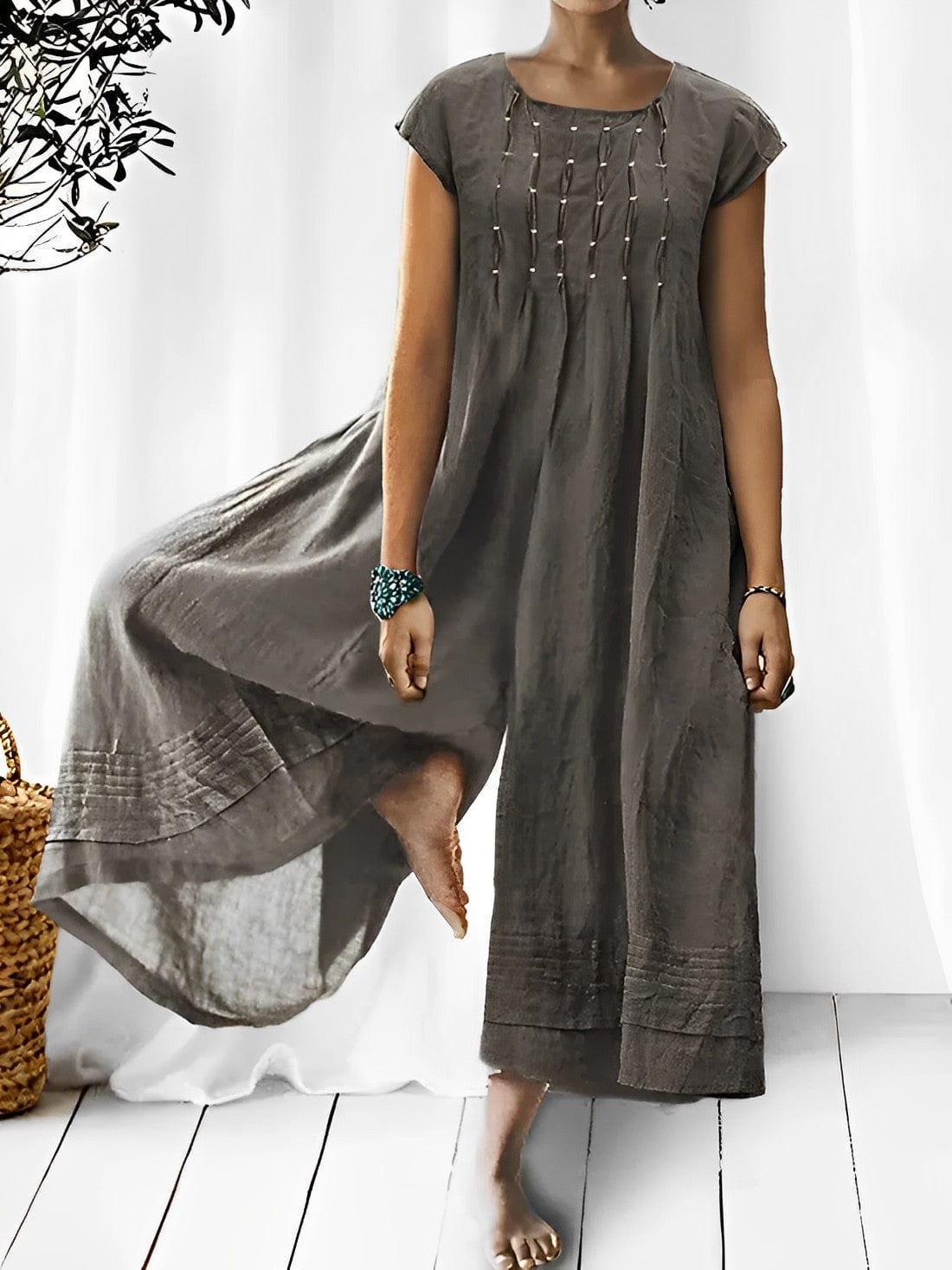 Women's jumpsuit – Loose fit – Breathable fabric – Cap sleeves – Boho style