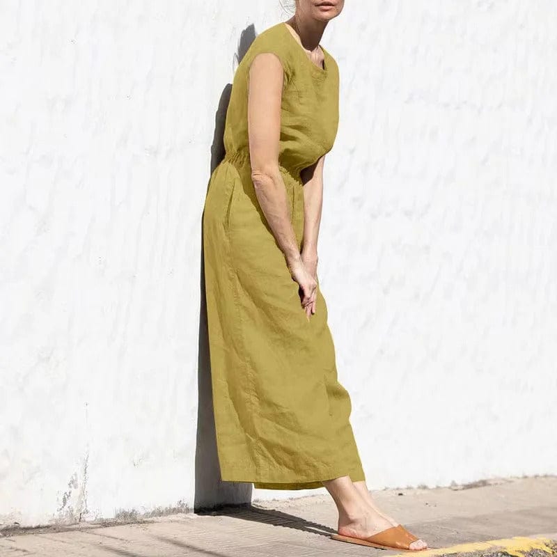 Women's jumpsuit – Loose fit – Sleeveless – Breathable linen – Full length