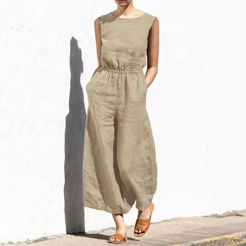 Women's jumpsuit – Loose fit – Sleeveless – Breathable linen – Full length