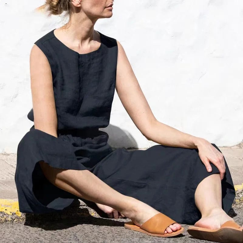Women's jumpsuit – Loose fit – Sleeveless – Breathable linen – Full length