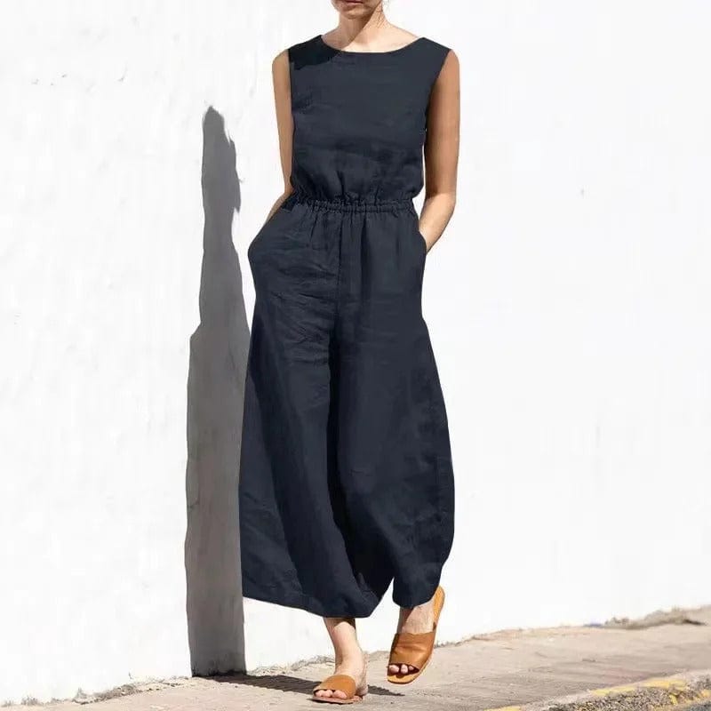 Women's jumpsuit – Loose fit – Sleeveless – Breathable linen – Full length