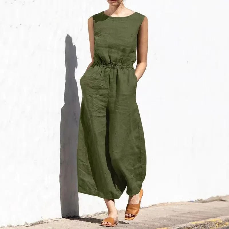 Women's jumpsuit – Loose fit – Sleeveless – Breathable linen – Full length