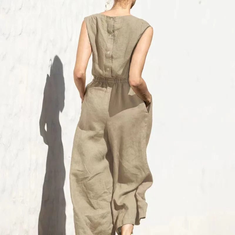 Women's jumpsuit – Loose fit – Sleeveless – Breathable linen – Full length