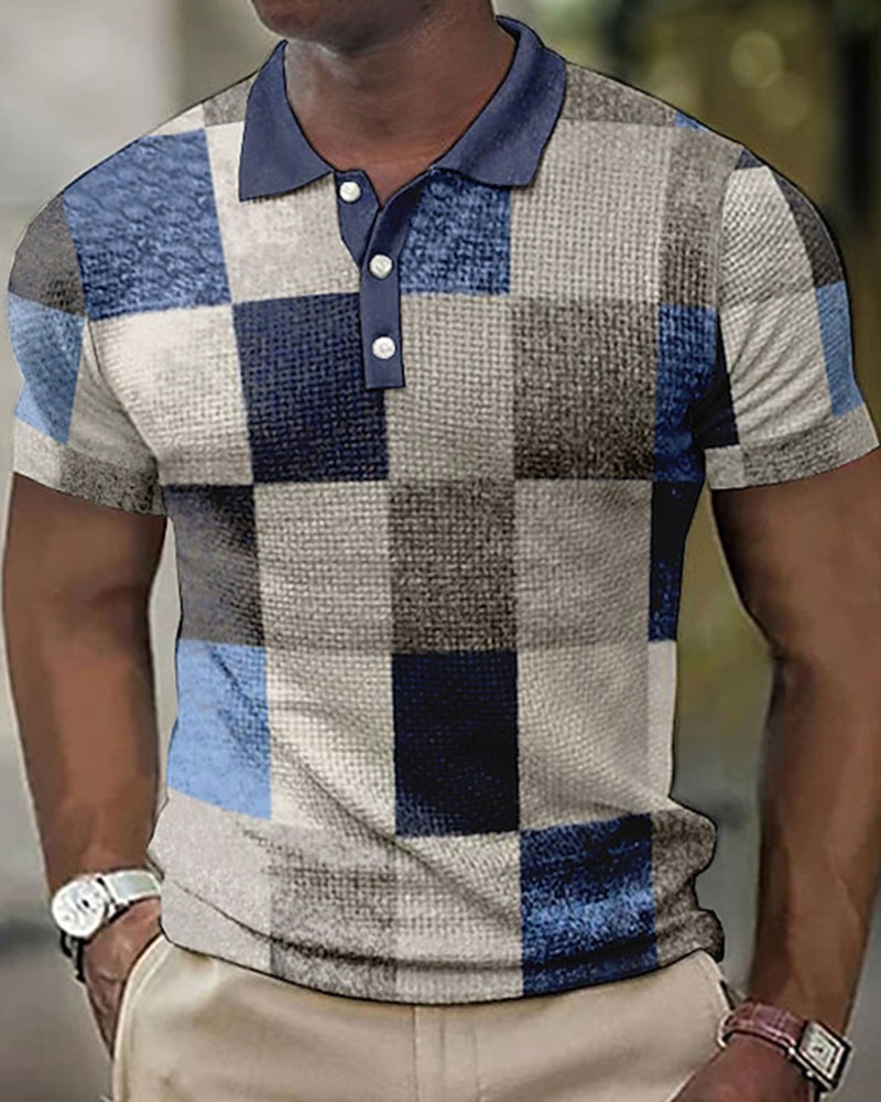 Men's polo – Slim fit – Soft knit – Patchwork pattern – Buttoned placket