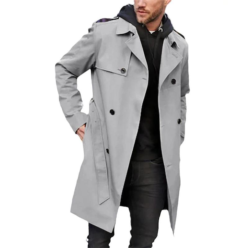 Men's trench coat – Slim fit – Double-breasted – Breathable fabric – Belt