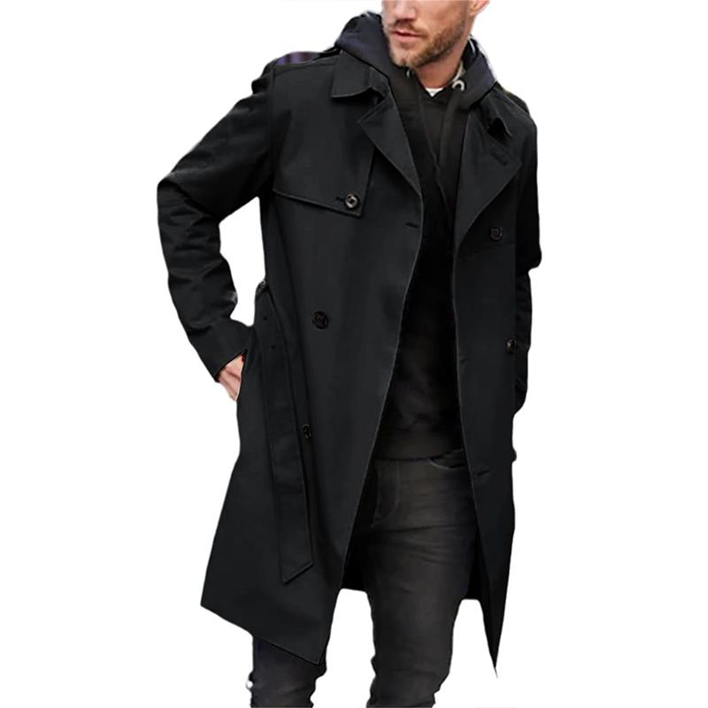 Men's trench coat – Slim fit – Double-breasted – Breathable fabric – Belt