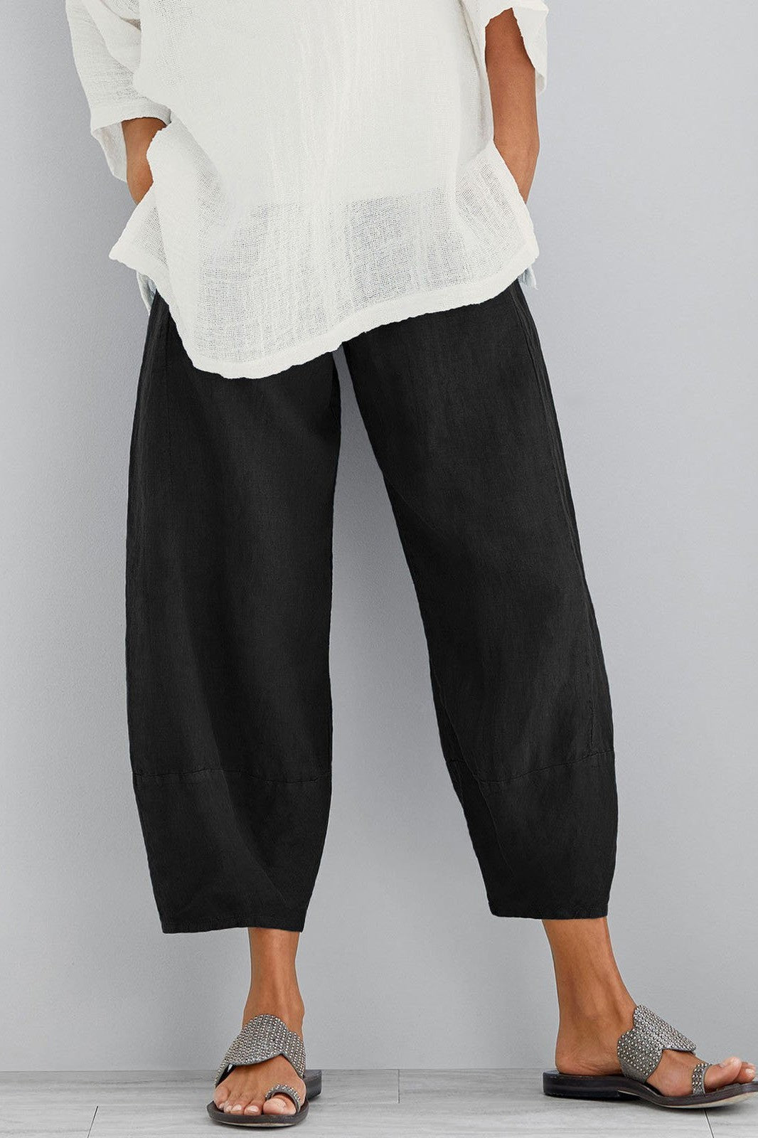 Women's casual pants – Wide cut – Breathable fabric – Ankle length – Pockets