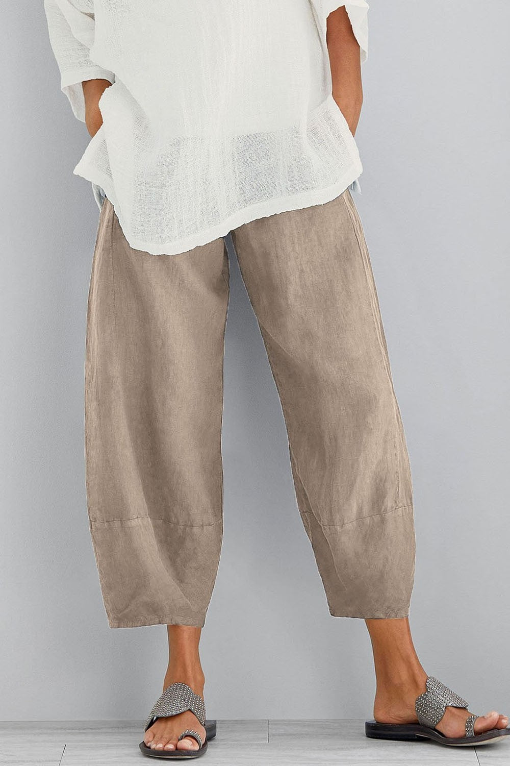 Women's casual pants – Wide cut – Breathable fabric – Ankle length – Pockets