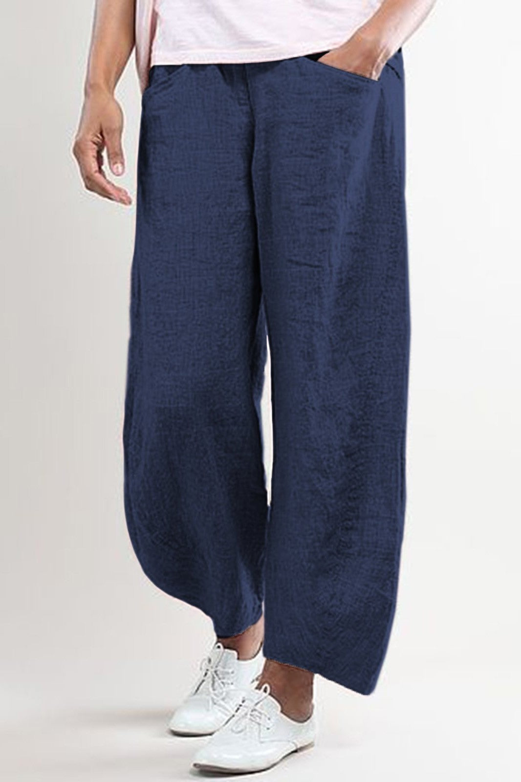 Pantalon large femme – Coupe ample – Longueur cheville – Tissu Linnen respirant – Poches