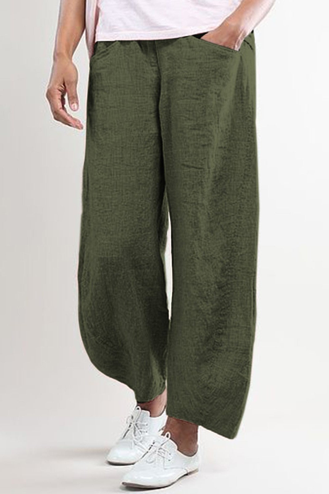 Pantalon large femme – Coupe ample – Longueur cheville – Tissu Linnen respirant – Poches