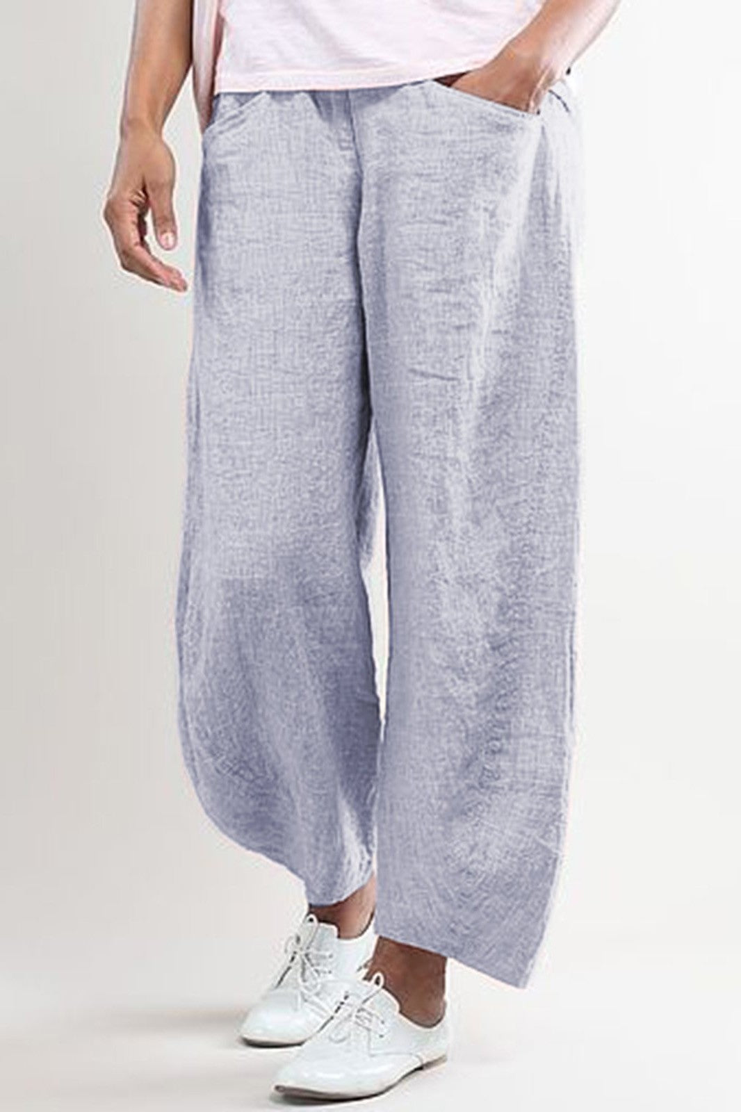 Pantalon large femme – Coupe ample – Longueur cheville – Tissu Linnen respirant – Poches