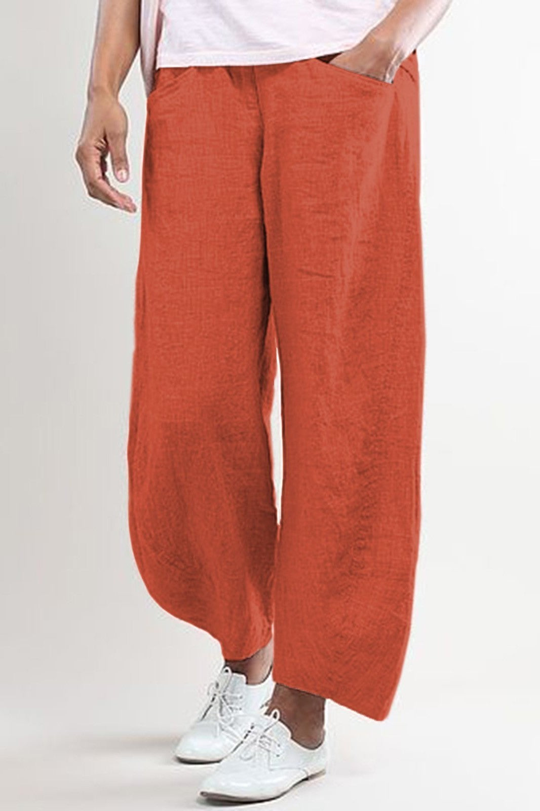 Pantalon large femme – Coupe ample – Longueur cheville – Tissu Linnen respirant – Poches