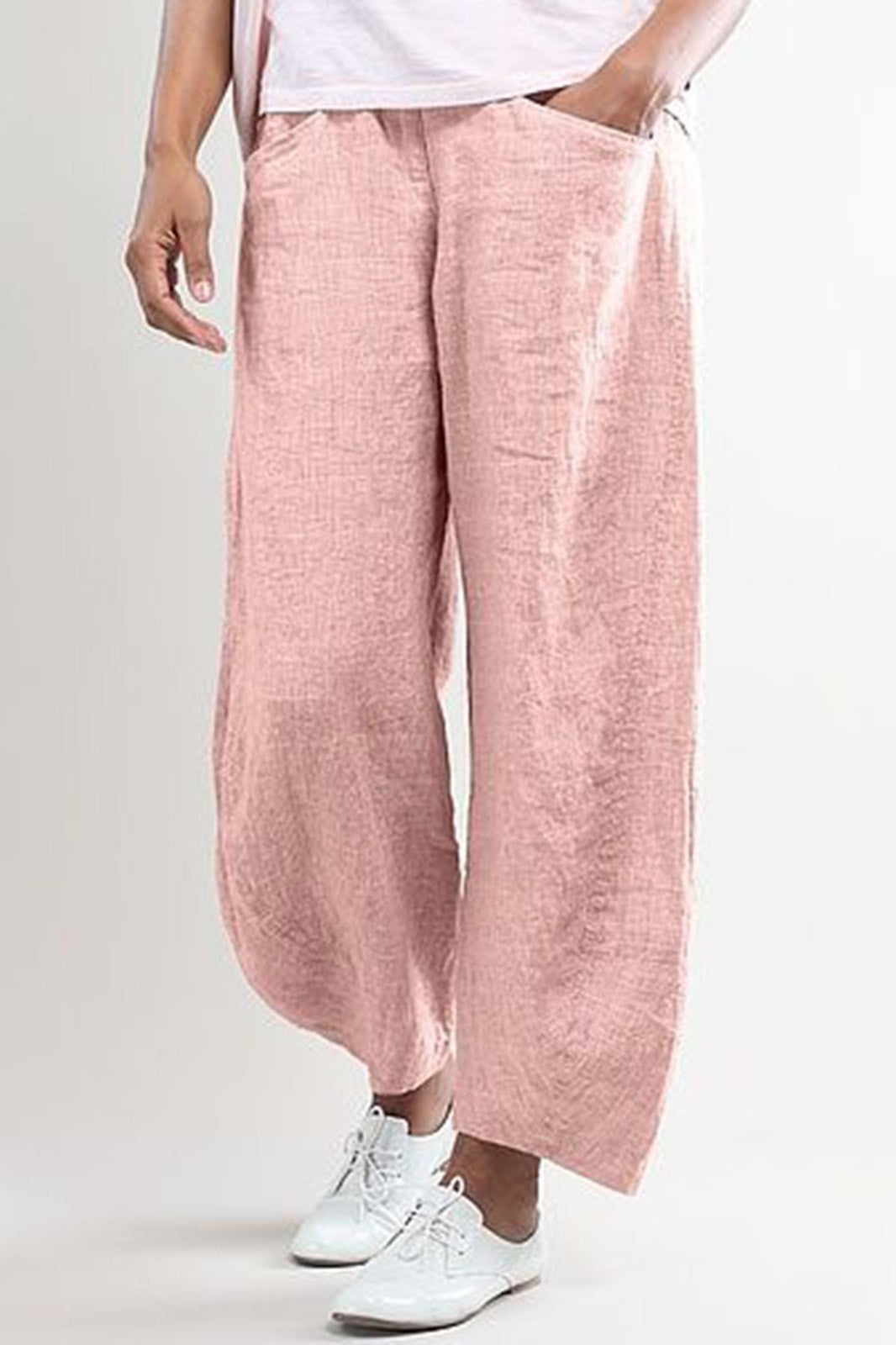Pantalon large femme – Coupe ample – Longueur cheville – Tissu Linnen respirant – Poches