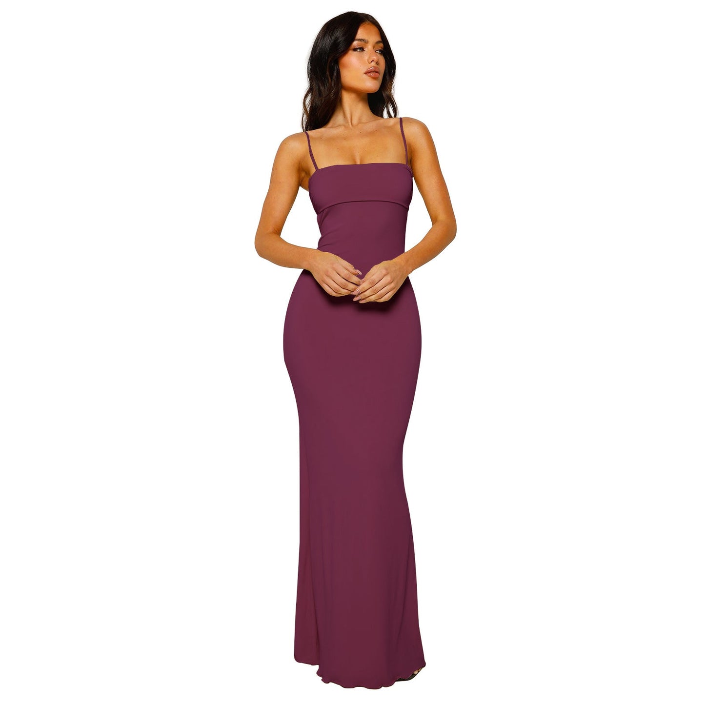 Robe longue moulante femme – Tissu fluide – Décolleté bustier – Tenue soirée élégante