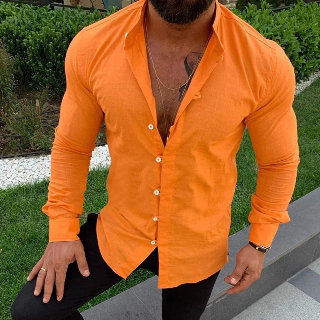 Men's shirt – Slim fit – Long sleeves – Natural fibers – Casual chic style