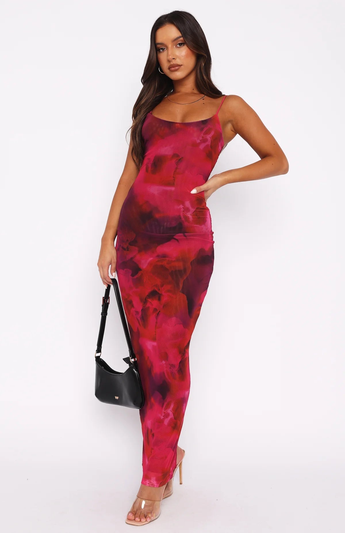 Robe longue femme – Coupe slim – Bretelles fines – Imprimé floral – Tissu léger