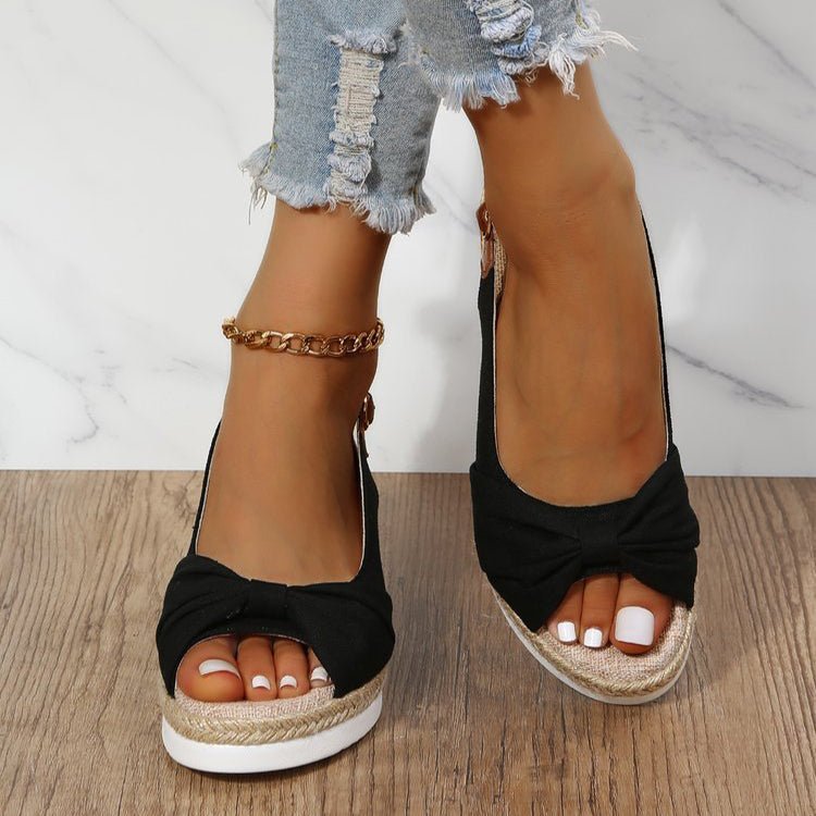 Wedge sandals for women – Open toe – Braided jute heel – Adjustable strap