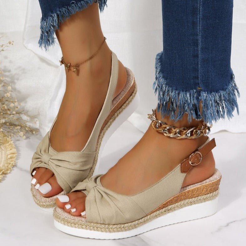 Wedge sandals for women – Open toe – Braided jute heel – Adjustable strap