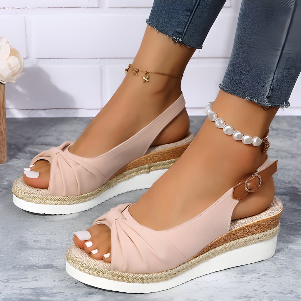Wedge sandals for women – Open toe – Braided jute heel – Adjustable strap