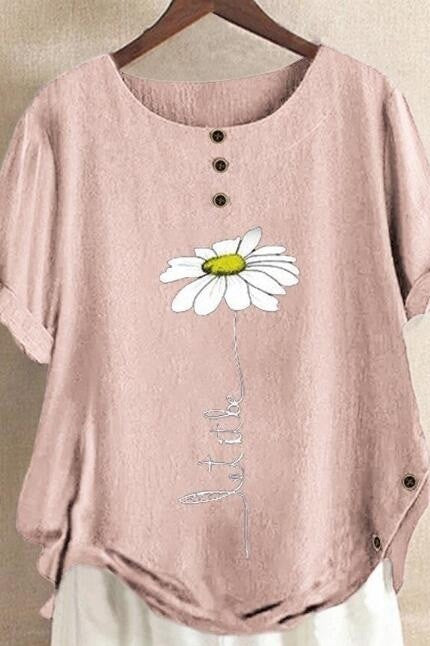 Women's short-sleeved shirt – Relaxed fit – Round neck – Breathable fabric – Floral print