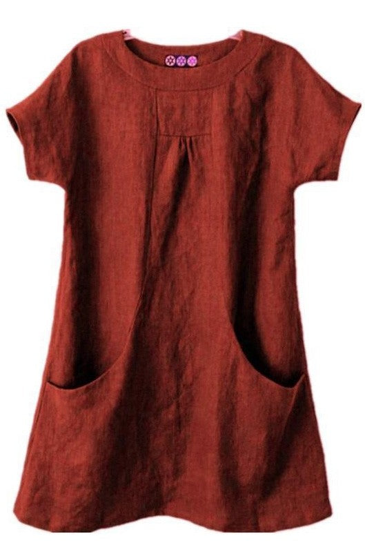 Women's blouse – Loose fit – Short sleeves – Natural fibers – Front pockets