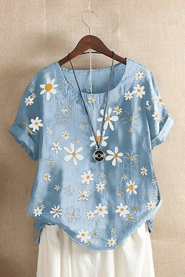 T-shirt women – Relaxed fit – Soft knit – Floral print – Short sleeves